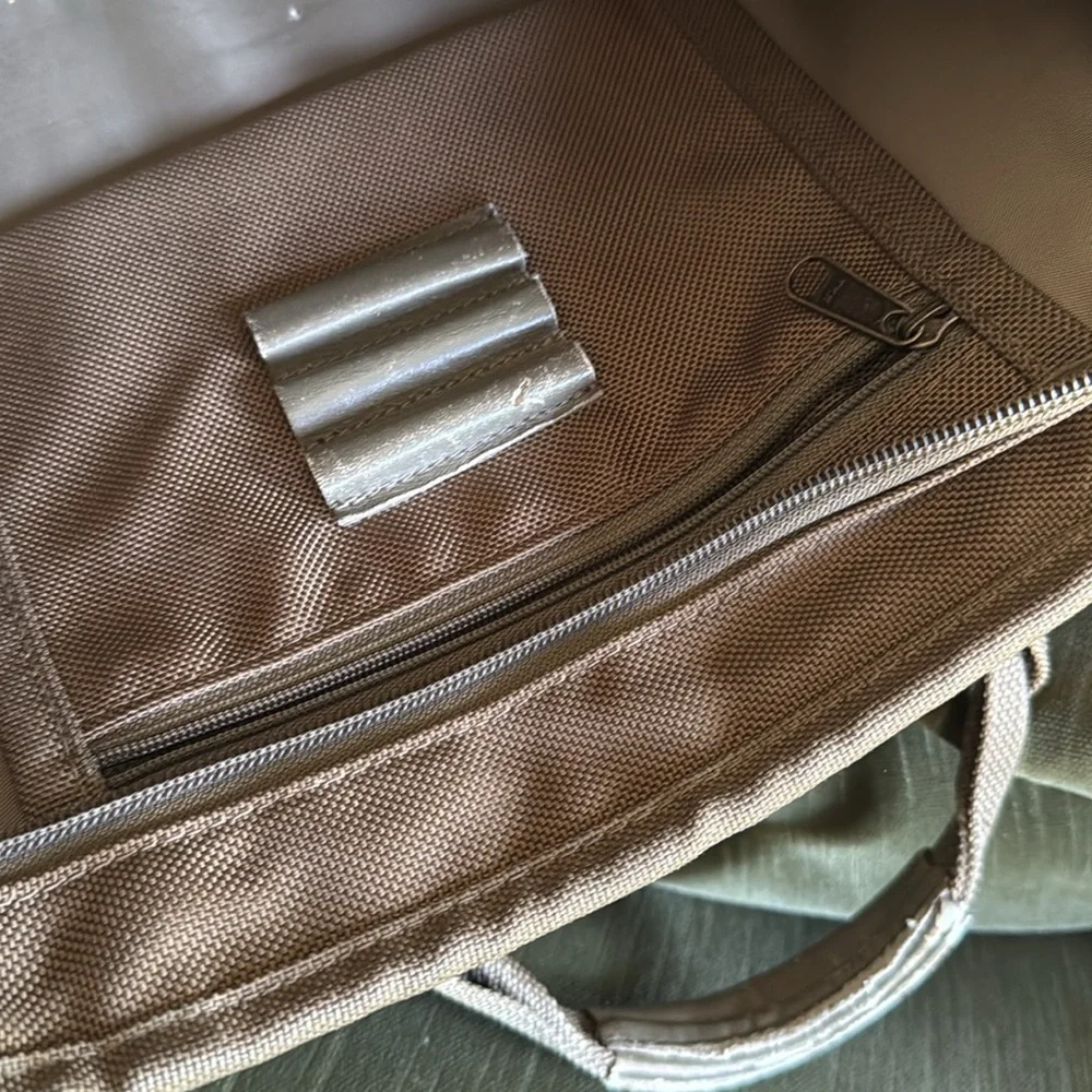 Tumi olive brown nylon leather combo briefcase laptop bag monogram cht used